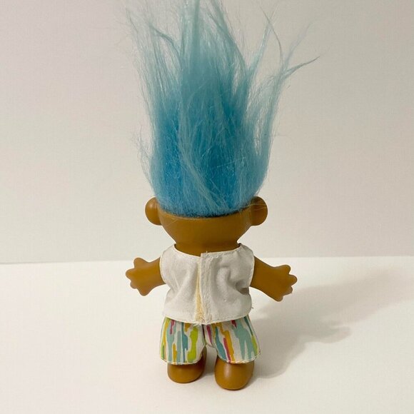 Vtg Russ Troll Doll Blue Hair Hawaiian Beach Style Shirt With Palm Trees 4 Inch - Picture 5 of 16
